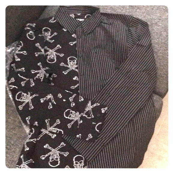 Tripp nyc Shirts Tripp Cotton Pinstripe Skull Button Down Shirt